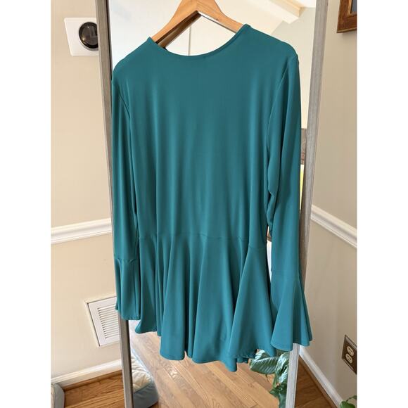 Joseph Ribkoff Greenery V-Neck Pleated Satin Peplum Top 251037 Size 18 - Picture 7 of 7